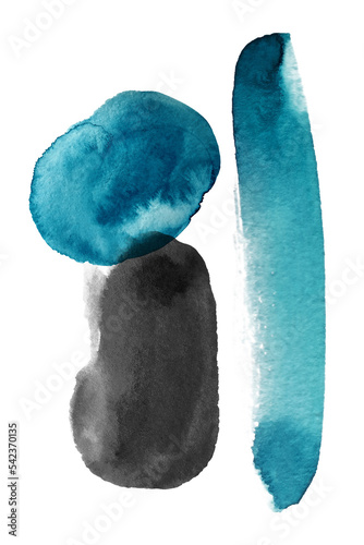 Watercolor Arrangements. Navy blue and black hand painted elements. Abstract modern print set.