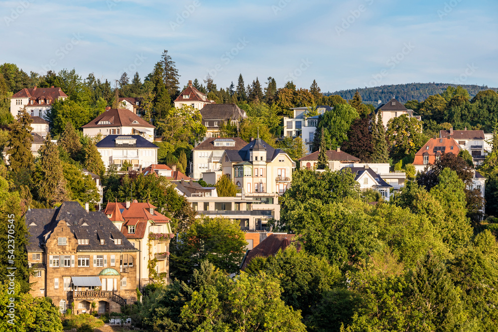 Germany, Baden-Wurttemberg, Baden-Baden, Houses and villas of hillside town in Black Forest range Germany, Baden-Wurttemberg, Baden-Baden, Houses and villas of hillside town in Black Forest range
