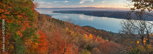 Germany, Baden-Wuerrttemberg, Lake Constance, Sipplingen, autumn forest, Alps and lake photo