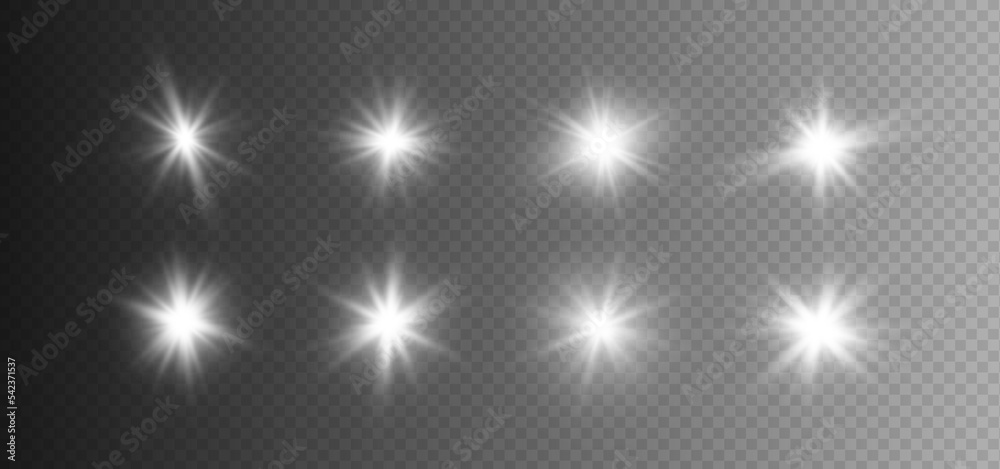 Set of glowing lights effects isolated on transparent background. Set of glowing lights effects isolated on transparent background.
