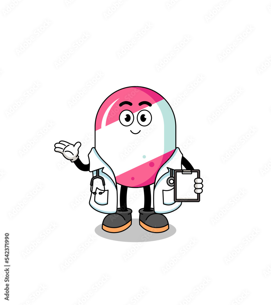 Cartoon mascot of candy doctor