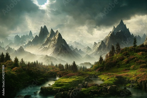 Fantasy mountains illustration