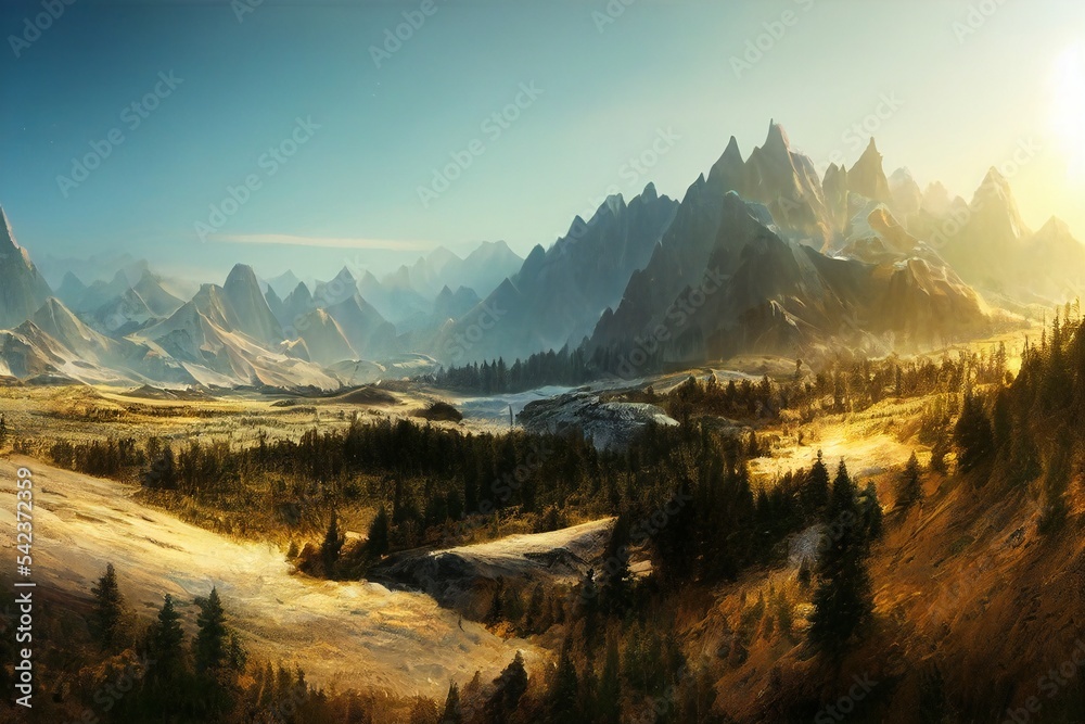 Fantasy mountains illustration