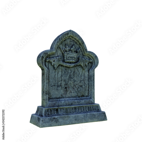 3D illustration of an old grey tombstone.