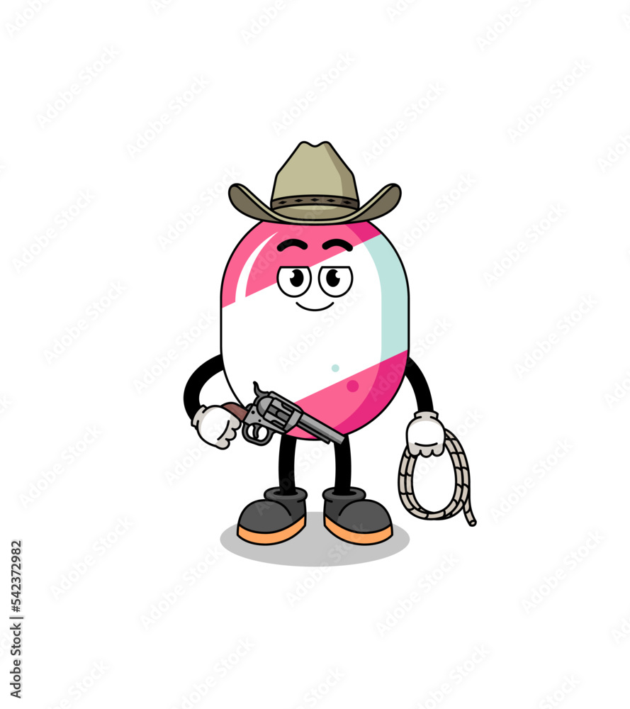 Character mascot of candy as a cowboy