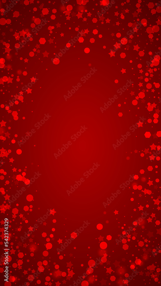 Falling snowflakes christmas background. Subtle flying snow flakes and stars on christmas red background. Beautifully falling snowflakes overlay. Vertical vector illustration. Falling snowflakes christmas background. Subtle flying snow flakes and stars on christmas red background. Beautifully falling snowflakes overlay. Vertical vector illustration.