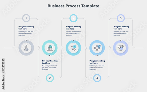 Modern business process template with five colorful steps. Slide for business presentation.