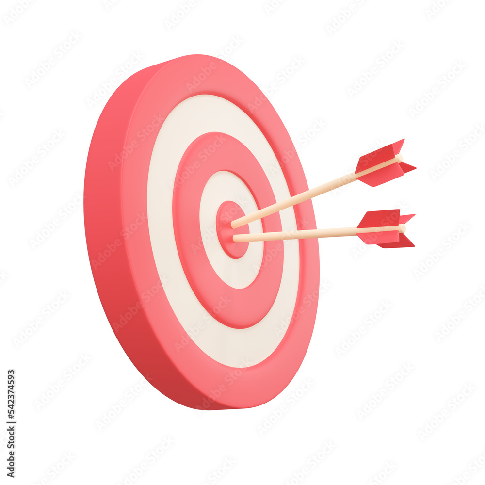 Arrows shot in the center of the target Marketing analysis concept for business goals. 3d illustration.