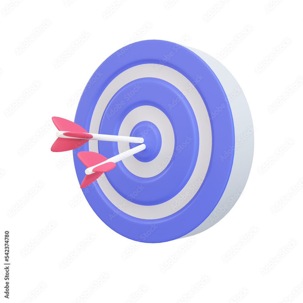 Arrows shot in the center of the target Marketing analysis concept for business goals. 3d illustration.
