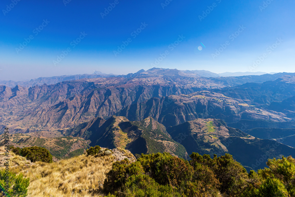 Naklejka premium Landscape view of the Simien Mountains National Park in Northern Ethiopia