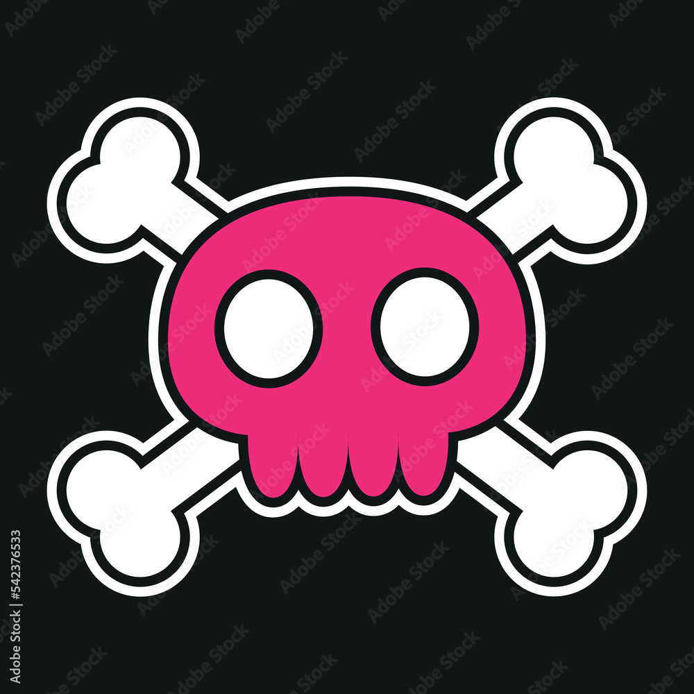 Pink skull with crossbones on black background. Vector illustration. Pink skull with crossbones on black background. Vector illustration.
