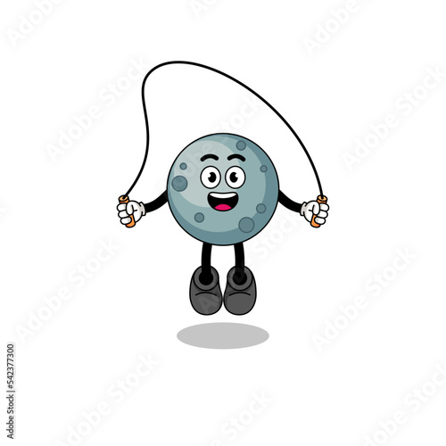 asteroid mascot cartoon is playing skipping rope