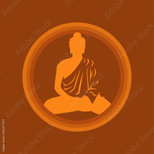 silhouette of gautama buddha in light circle background stock vector