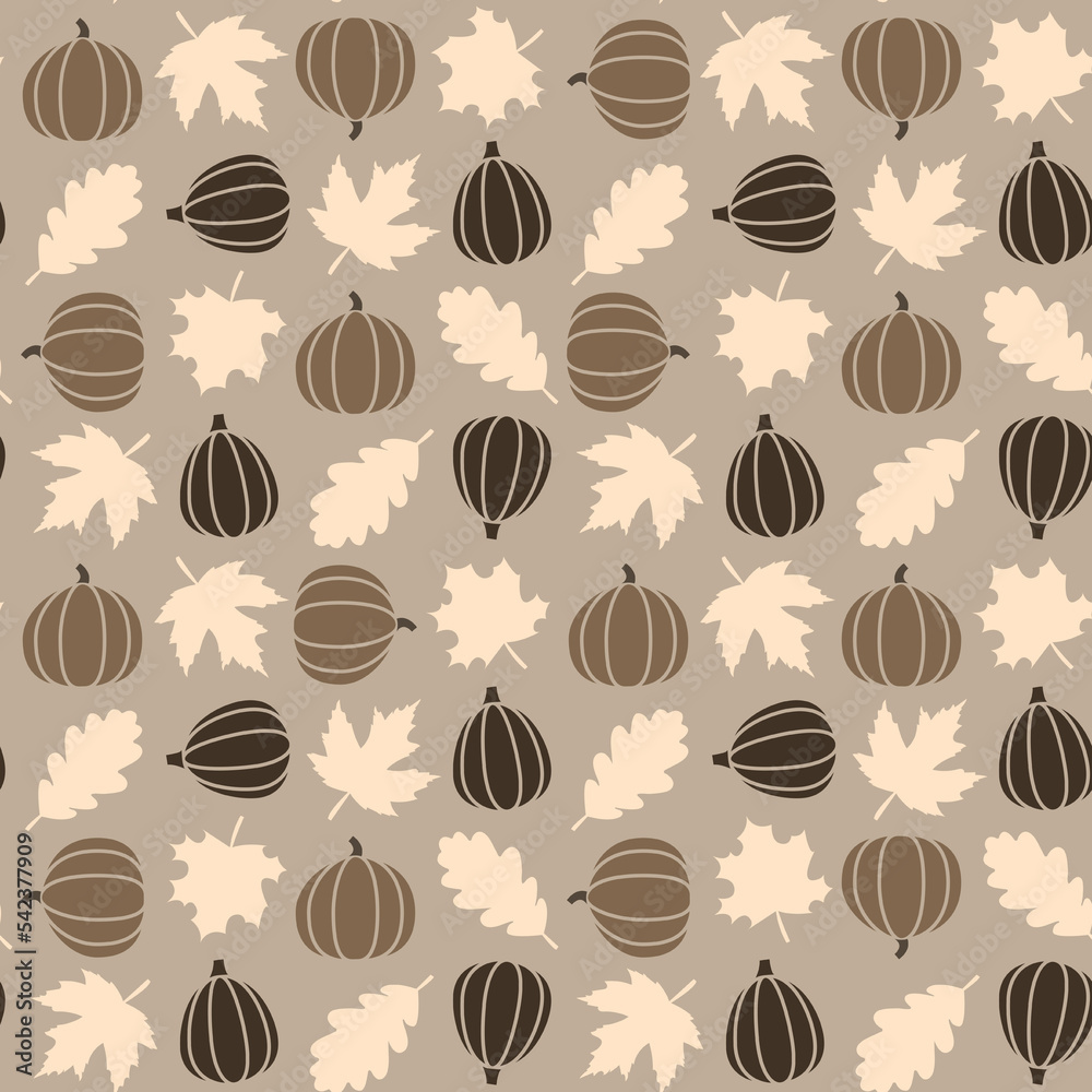 Fototapeta premium Coffee coloured seamless Autumn woodland pattern