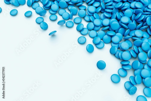 3d rendering of Chocolate candy coated in blue on white background
