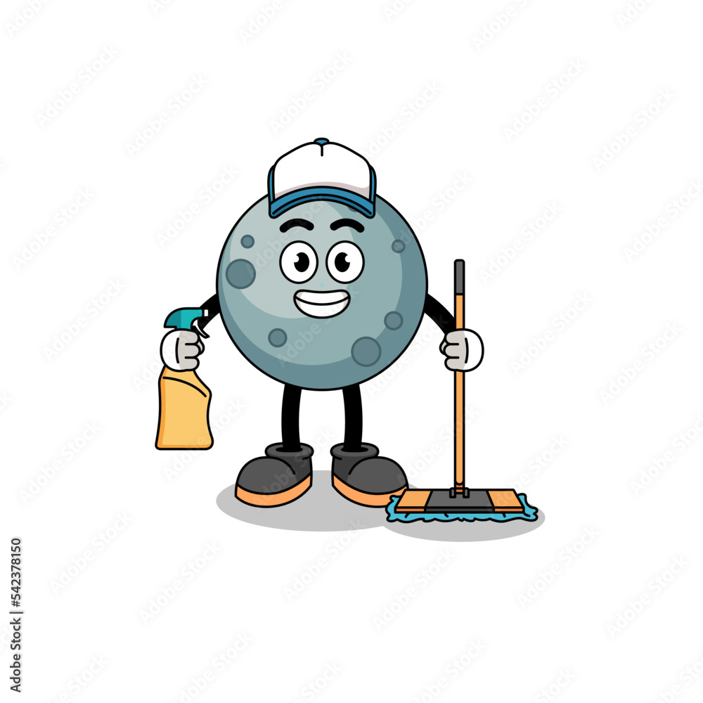 Character mascot of asteroid as a cleaning services Character mascot of asteroid as a cleaning services