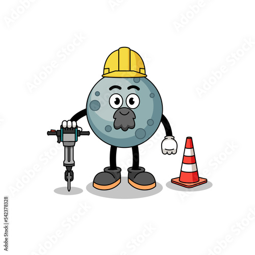 Character cartoon of asteroid working on road construction