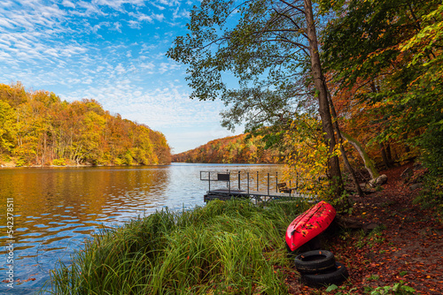 Blick über den See Schmaler Luzin auf die herbstliche Feldberger Seenlandschaft photo