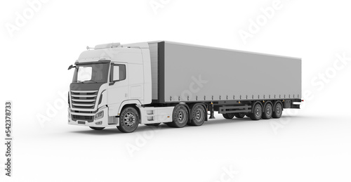 Container Truck mockup for advertising Isolated on white background, Large white truck with a semitrailer. Template for placing graphics. 3d rendering