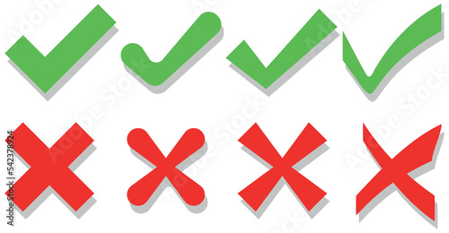 Hand drawn Tick and Cross. Check marks indication for concept yes and no.