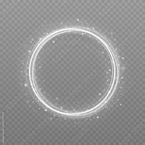 Abstract luxury white light ring with trace effect. Light effect line white vector circle. Bright trace from the luminous rays of twisting in a rapid movement in a spiral, magic. Christmas concept.