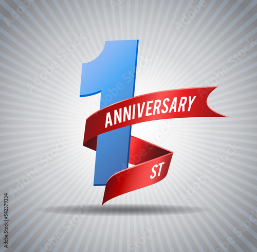 1 year anniversary logo with red ribbon