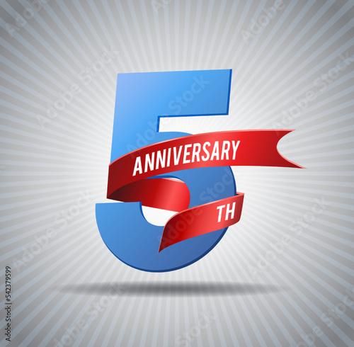 5 years anniversary logo with red ribbon