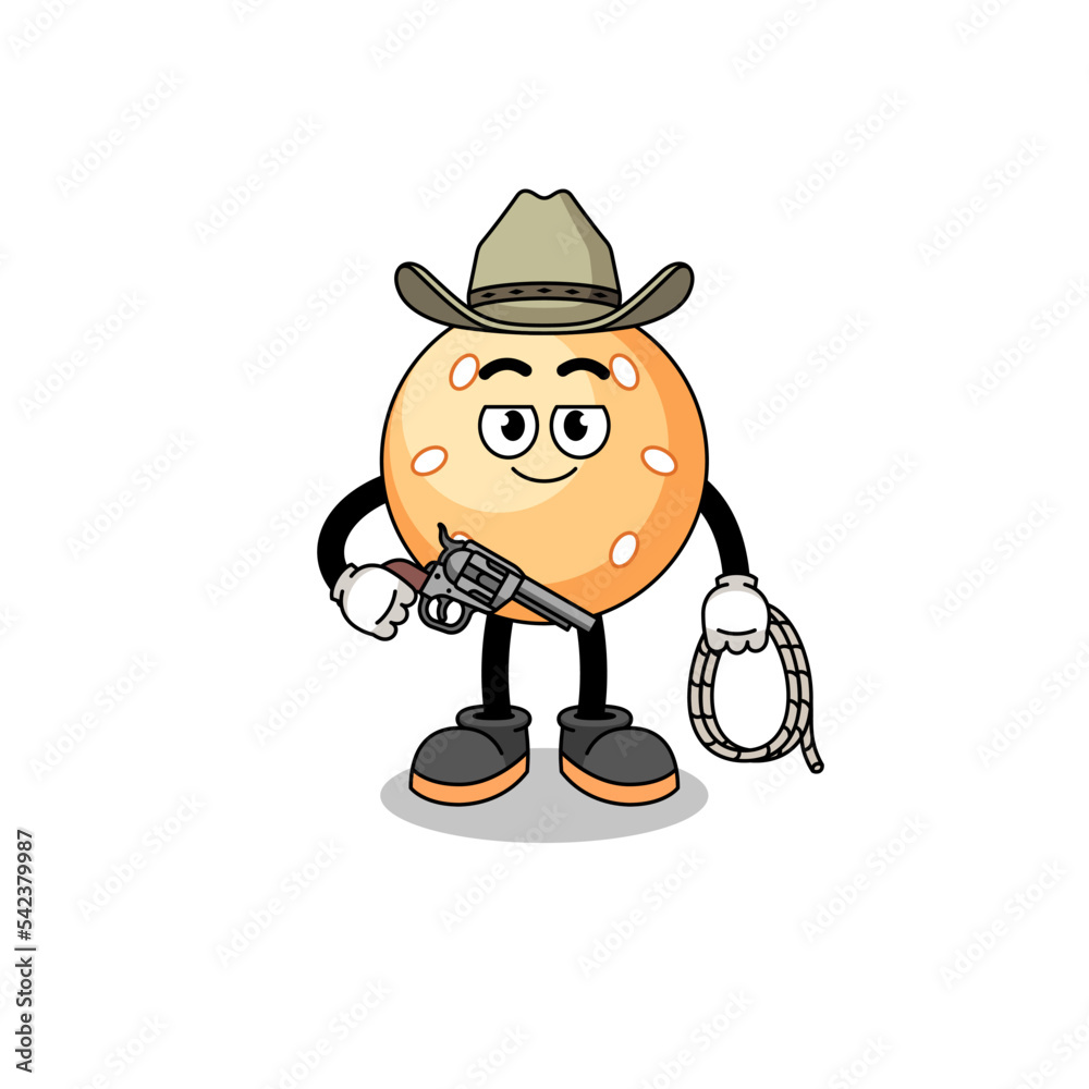 Character mascot of sesame ball as a cowboy Character mascot of sesame ball as a cowboy
