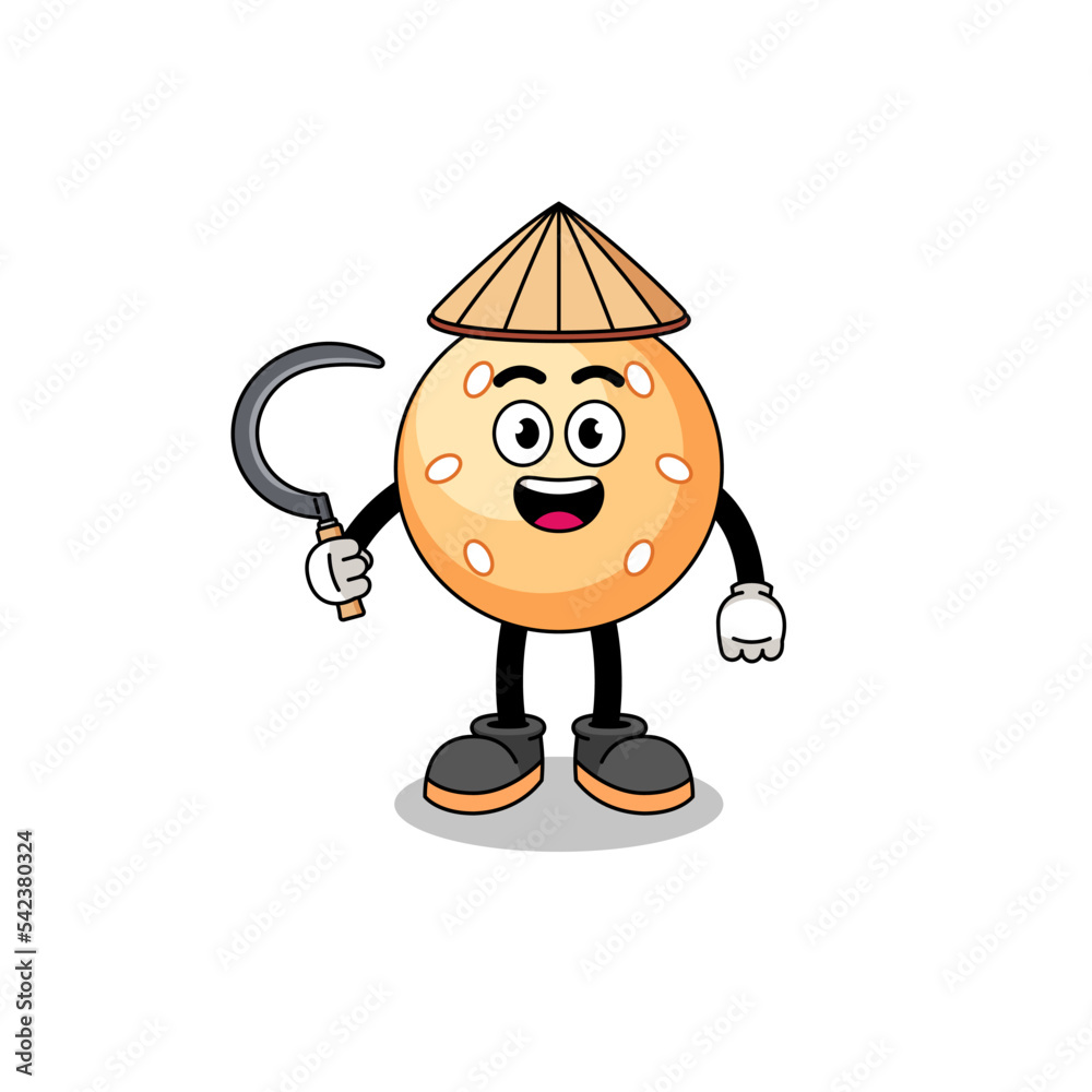 Illustration of sesame ball as an asian farmer Illustration of sesame ball as an asian farmer