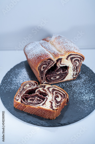 povitica chocolate slice roll bread cake  photo