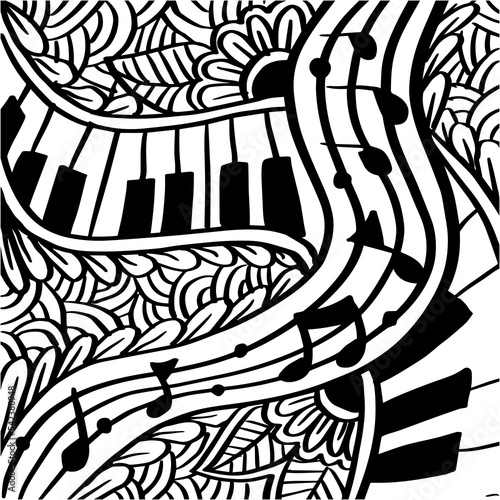 Doodle music background with floral decoration and music element