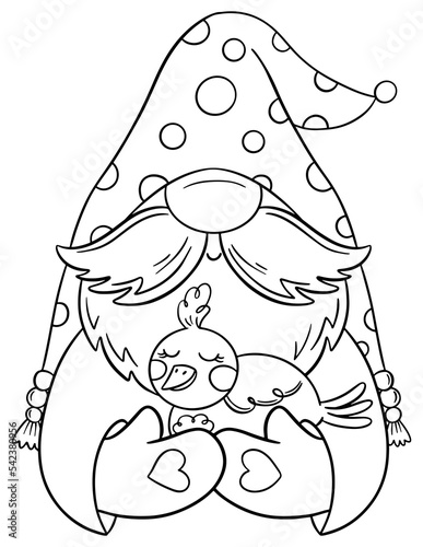 Gnome coloring page in cartoon style on white background. Fantasy art. Book illustration.