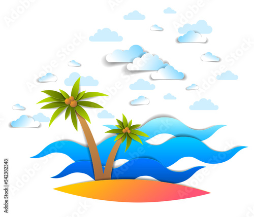 Beach with palms, sea waves...