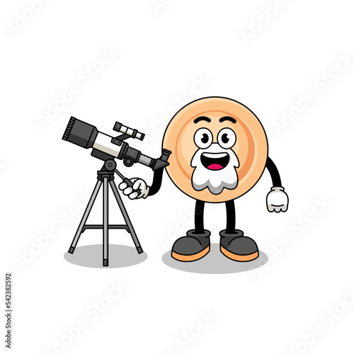 Illustration of button mascot as an astronomer