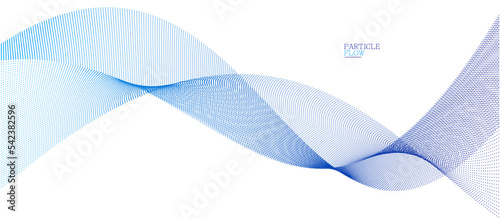 Blue airy particles flow vector design, abstract background with wave of flowing dots array, digital futuristic illustration, nano technology theme.