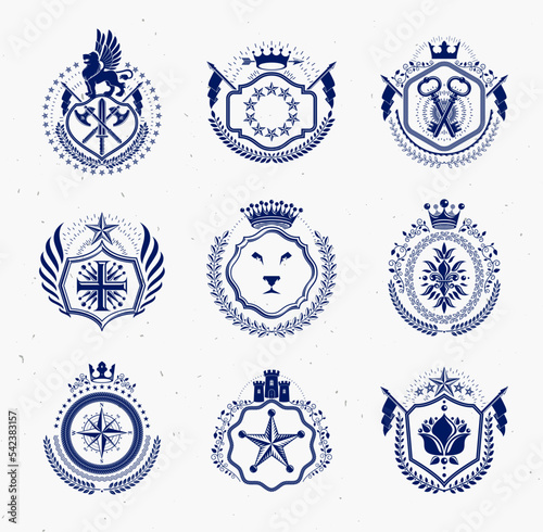 Retro vintage Insignias. Vector design elements. Coat of Arms collection, vector set.