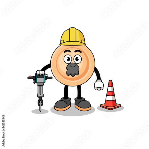 Character cartoon of button working on road construction