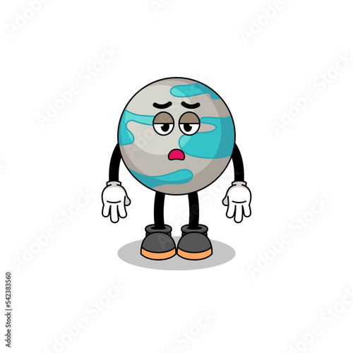 planet cartoon with fatigue gesture