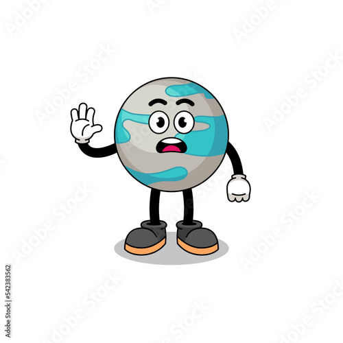 planet cartoon illustration doing stop hand