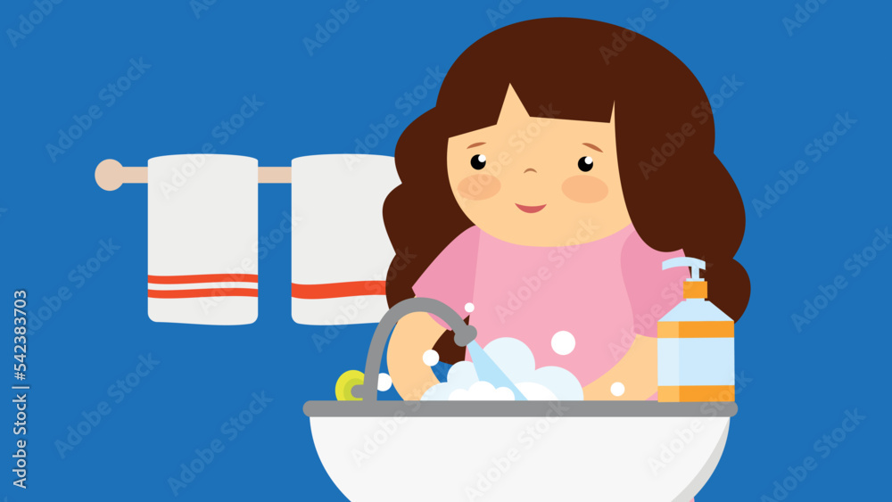 Girl washing her hands in the washbasin with soap Stock Vector | Adobe ...