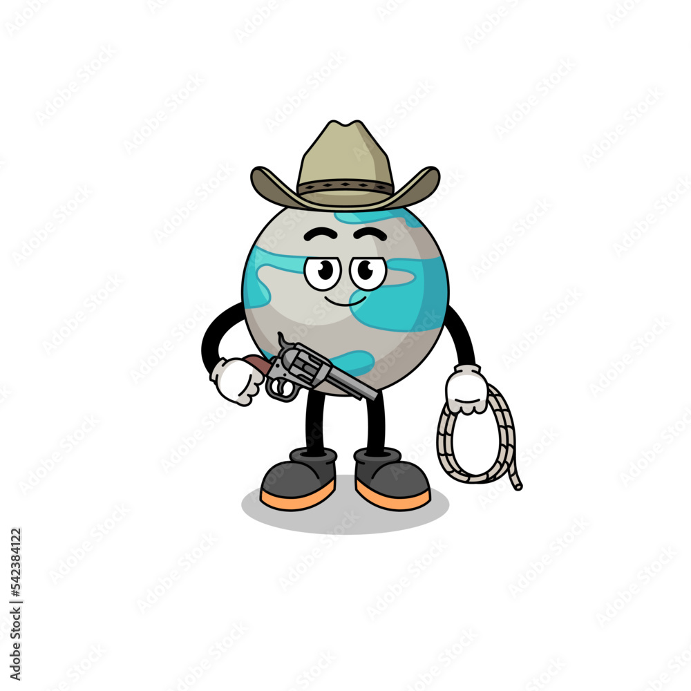Character mascot of planet as a cowboy