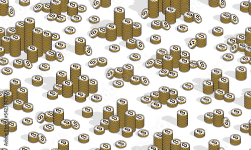 Money coins seamless background, backdrop for financial business website or economical theme ads and information, 3d cash, vector wallpaper or web site background.