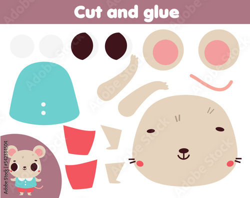 creative children educational game. Paper cut and paste activity. Make a cute mouse animal with glue and scissors