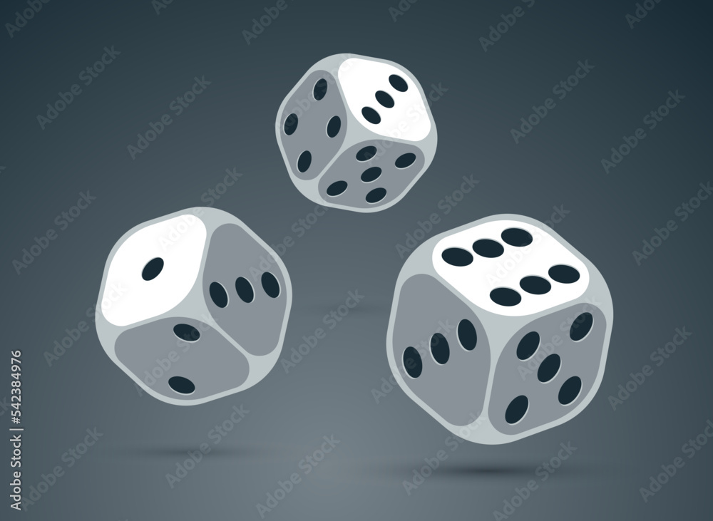 Dice vector 3d objects isolated illustration, gambling games design, board games, realistic cubes fortune luck. Dice vector 3d objects isolated illustration, gambling games design, board games, realistic cubes fortune luck.
