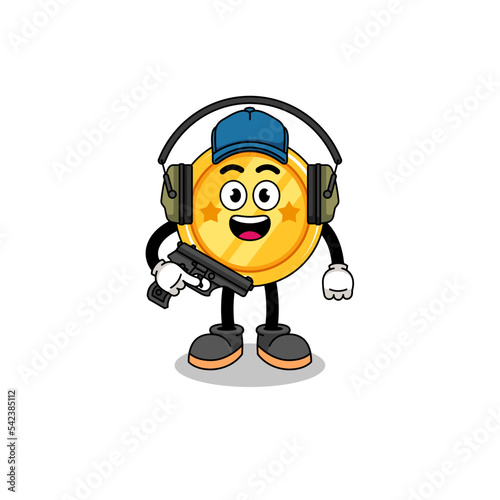 Character mascot of medal doing shooting range