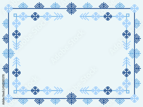 Winter frame with snowflakes in art line style. Christmas frame design for greeting card, invitation and flyer. Festive Christmas and New Year border. Vector illustration