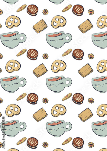 Mug breakfast coffee illustration vectorial cute kawaii smile biscuits and cookies