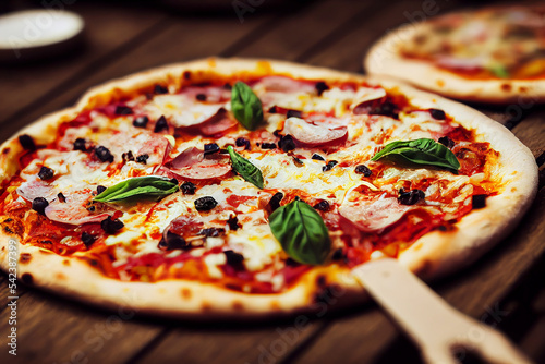 Fresh Neapolitan Margherita pizza, food photography and illustration