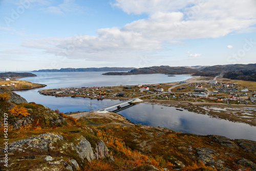 View of village Teriberka in the Barents seacoast. Kola peninsula, Murmansk Oblast, Russia 