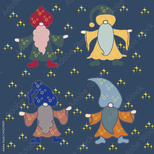 little gnome, gnome,wizard,leprechaun seamless pattern with stars
